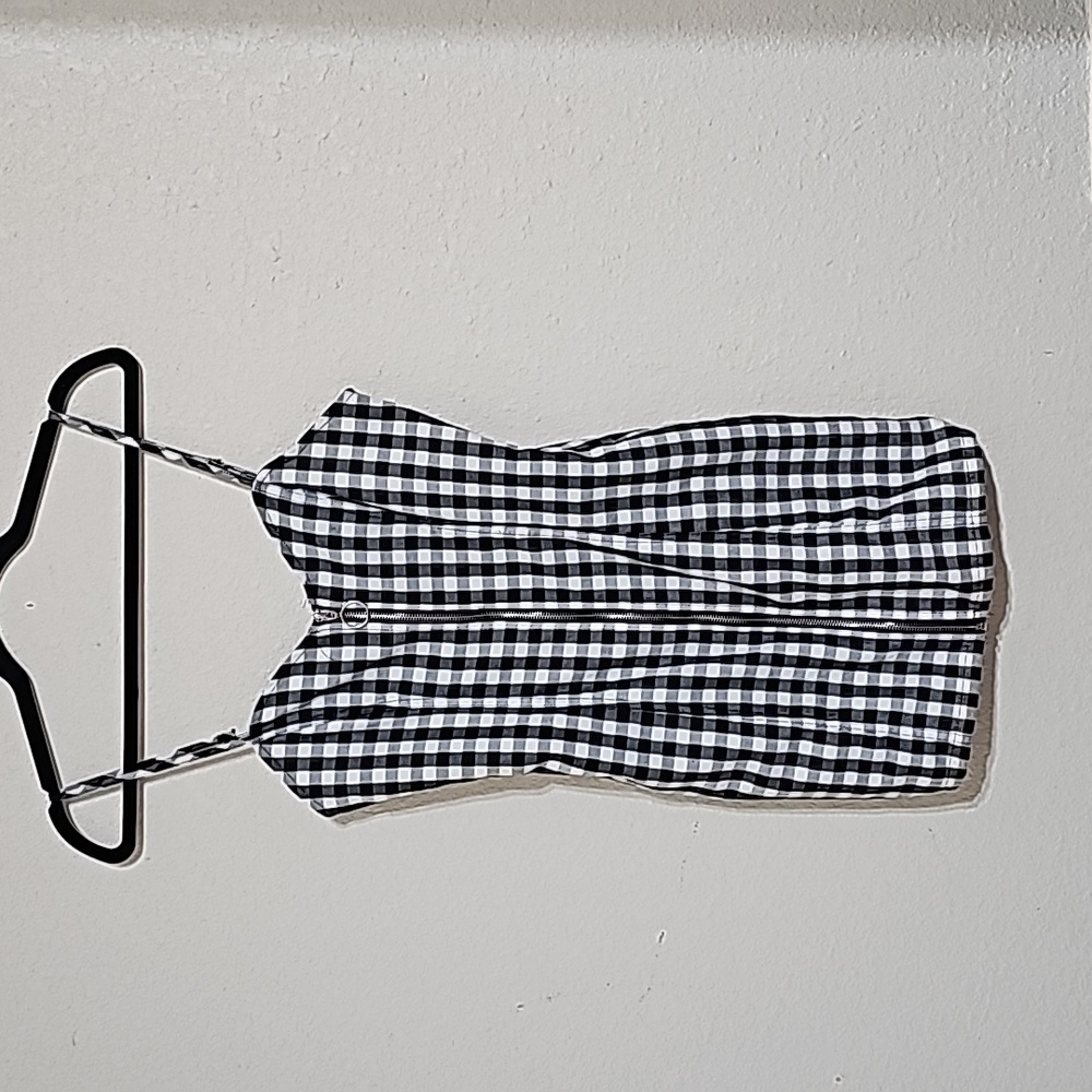 Black and white plaid mini dress